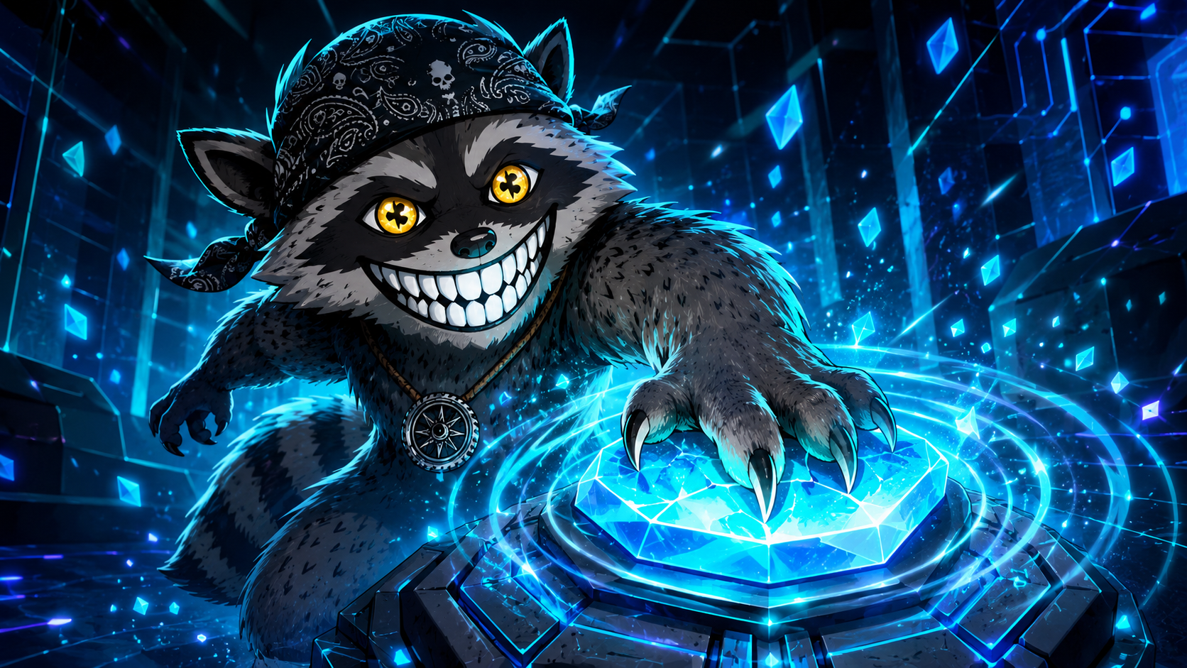 SCRUFF raccoon tapping a glowing diamond in the clicker game